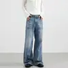 Jeans de Pierna Recta Casuales para Hombre, Estilo Americano, Corte Limpio, Diseño de Bigotes Rociado a Mano, Corte Holgado, Adelgazantes