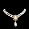 Collar de Perlas de Doble Capa Incrustado de Diamantes de Lujo Ligero Estilo Palacio Barroco Retro para Mujer Cadena para Clavícula de Diseño Nicho de Princesa Francesa