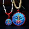 Colgante de thangka pintado con ojo de Buda prajna de cinabrio de alto contenido, cadena de suéter, collar de arena roja pintado de doble cara, algodón frotado a mano
