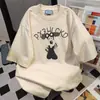 Diseño Oversize de Peso Pesado con Estampado de Letras de Dibujos Animados de Nicho, Top de Cuello Redondo, Camiseta de Manga Corta Suelta de Marca de Moda para Mujer