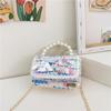 Bolso Nuevo para Niños Bolso de Mano con Perlas Mini Billetera Moda Cadena de Princesa Femenina Bolso Cruzado Pequeño Cuadrado para Niña