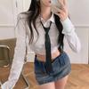 Camisa blanca JK de Pure Spice Girl con cintura ajustada, diseño de alta gama, camisa de corte entallado con lazo, top corto de primavera para mujer