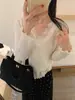 Camisa Base Tricotada Gola V Renda Damasco Estilo Francês para Mulheres, Outono e Inverno, Luxo Leve, Toque de Alta Qualidade, Caimento Justo, Top Valorizador