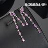 Pendientes Colgantes de Zirconia AAA Largos Incrustados No Convencionales para Vestido de Cena Clip de Oreja de Lujo Pendientes de Borla con Aguja de Plata 925