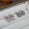 Plata S925 Importada Shijia Micro-incrustado Zircón Corona Pequeña Realmente Muchos Aretes de Perla Gris Cáñamo Simples Aretes Frescos para Mujeres