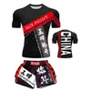 Roupa de Treino Sanda Conjunto UFC para Homens e Mulheres, Camisa de Boxe Justa de Secagem Rápida, Shorts de Muay Thai de Manga Curta para Luta, Equipamento de Academia