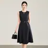 2613505-Vestido de Luxo Leve de Alta Inteligência com Lantejoulas e Cintura Marcada Exquisito Outono Novo Estilo Roupas Femininas Sem Mangas Saia de Comprimento Médio Nanyou