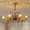 Lámpara de araña de cristal para sala de estar, estilo francés todo cobre lujo ligero de alta gama elegante 6 luces estilo americano de mediados de siglo lámpara de araña en forma de rama