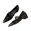 Versão em Pele de Ovelha~Sapatos Femininos Apontados Estilo Francês, Novo Modelo Primavera e Outono, com Aumento Oculto de 5cm de Altura, Sapatos Mary Jane Rasos com Tiras Envolventes
