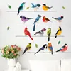 Pájaros Pequeños de Colores Hojas Verdes Pegatina de Pared Pájaros de Colores Hojas Papel Autoadhesivo Pegatina Decorativa de Pared con Tema de Naturaleza