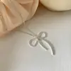 Colar de Laço Prateado Estilo Coreano para Mulheres, Design Único, Exquisito e Versátil, Corrente Fina Clavicular, Corrente de Pescoço Estilo Suave