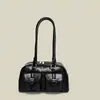 Bolso de Bolos de Cuero Encerado con Doble Bolsillo, Diseño Retro, Bolso de Axila Versátil de Gran Capacidad, Bolso de Mano Retro Europeo y Americano Esencial