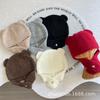 Gorro infantil de lã com orelhas de urso, grosso e quente para o inverno