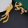 Pingente unilateral em relevo de ferro alto galvanizado com dragão e fênix, para DIY de Hanfu estilo antigo, cheongsam e acessórios de cabelo com motivos do zodíaco