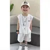 2026 Nova Roupa Infantil Conjunto Moderno de Colete e Shorts 100% Algodão Cardigã Calças de Cinco Pontos para Meninos Conjunto de Duas Peças