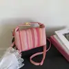 Bolso Caja Tejido Transfronterizo Bolso de Mujer Rayas de Cierre Bolsos Cuadrado Pequeño Simple Bolso de Hombro Cruzado de Moda