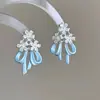 Pendientes de Florero con Lazo Multicolor Estilo Coreano de Lujo Ligero para Mujer, Pendientes de Estilo Simple y Suave, Accesorios de Oreja Versátiles de Lujo Ligero de Nicho