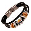 Fábrica directa punk pulsera tejida de cuero de vaca punk pulsera simple de múltiples capas con hebilla de cabeza de fantasma suministro transfronterizo estable