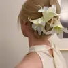Pinza de Garra Súper Hada Flor de Lirio Tridimensional Pinza Tiburón de Ambiente Sentido Avanzado Estética Flor Artificial Accesorios para el Cabello Pinza para la Parte Posterior de la Cabeza