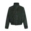 Chaqueta de Trabajo Lavada Vintage Estilo Callejero Americano Oso Mágico para Hombre, Abrigo Corto Harrington Retro Estilo Motociclista con Cuello Alto