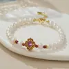 Nuevo Pulsera de Perlas de Agua Dulce Estilo Chino Mejoradora de Fortuna Cristal de Fresa Natural Incrustado Jade Pulsera para Mejor Amiga Joyería al por Mayor