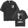Camiseta Gráfica Vintage Lavada de Anime Attack on Titan para Hombres y Mujeres, Camiseta Oversize Retro de Cómic, Camiseta Casual de Algodón de Moda para Hombre
