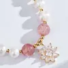 Pulsera de Perlas de Agua Dulce Alienígena para Mujer Estilo Ins Simple Elegante Colgante de Flor de Hielo Pulsera de Cristal de Fresa Pulsera para Novia Hermanas