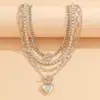Collar Colgante Multicapa con Forma de Corazón Transfronterizo Europeo y Americano Cadena de Clavícula Tipo Clip de Papel Cadena de Cuello Apilada Personalizada Joyería Exagerada Hip-Hop