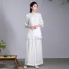Traje Zen de Lino de Ramio para Mujer para Meditación y Ceremonia del Té Traje Zen con Cuello Cruzado para Laicos en Verano