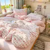 Nuevo juego de cuatro piezas jacquard teñido en hilo de alto peso, estilo simple y fresco, ropa de cama estilo princesa de lujo ligero