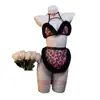 Lingerie Noturna com Estampa de Leopardo Sexy, Fofa Menina Gato de Natal Puro Desejo Tentação Roupa de Servente Gato