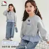 Sudadera de primavera para niña 2026 nuevo estilo patchwork a cuadros con cintura de encaje, sudadera casual de dibujos animados de moda