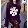 Nuevo Suéter de Punto con Cuello Redondo de Color Sólido Otoño/Invierno 2026 Moda Artística Floral Juvenil Holgado Estilo Coreano