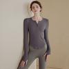 Top Deportivo de Manga Larga con Cuello Redondo de Botones Sencillos para Mujer Camiseta Elástica Ajustada Moda Ropa de Yoga Ropa para Correr y Fitness Primavera y Otoño