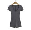 7561-25 Primavera Nuevo Estilo Europeo y Americano Spice Girls Yoga Fitness Sexy Cuello en U Cremallera Manga Corta Ajustado Mono