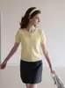 Cárdigan de Ganchillo Hueco Amarillo de Manga Corta Tejido para Mujer, Estilo Coreano de Verano, Único y Hermoso, Top Delgado y Adelgazante