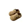 Zapatos pequeños de cuero estilo bosque, modernos zapatos Birkenstock, para niños, retro, suela suave, antideslizantes, con velcro, versátiles, modernos, zapatos de conducción para niños