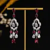 Pendientes de Borla con Forma de Gota de Agua Color Rojo Rosa Estilo Antiguo Chino para Socialité Nuevos Accesorios Chinoserie Suaves para Cheongsam Pendientes de Aguja de Plata 925 para Mujer