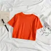 Camiseta de manga corta para mujer, corta, color sólido, corte ajustado, que expone el ombligo, diseño ajustado, cintura alta, bm, nicho, para chicas populares, top de moda para ins