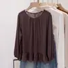 Camisa base retrô com babados estilo Hong Kong para mulheres início do outono plus size meninas gordas solta modelagem slim esconde a gordura rejuvenesce top de manga longa