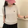 Suéter Suave y Amigable con la Piel de Punto Trenzado con Bordado de Caballo, Top de Punto de Manga Corta para Mujer para Primavera y Verano, Hilo de Algodón Transpirable, Top Versátil Vintage