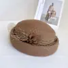 Boina Floral Tridimensional Retro Británica, Elegante Gorra de Malla de Artista para Mujer, Sombrero Cálido de Fieltro de Lana Australiana para Otoño e Invierno