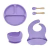 Atacado transfronteiriço infantil silicone louça babador tigela suplementar garfo colher bebê conjunto de cinco peças anti-queda terno de produtos maternos e infantis