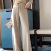 Pantalones de Punto Anchos Suaves y Gruesos 100% Lana para Mujer, Otoño e Invierno de Cintura Alta Adelgazantes con Caída Rectos de Pierna Larga Casuales