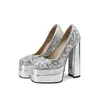 Sapatos de Salto Único com Lantejoulas Estilo Chanel com Plataforma, Bico Quadrado, Salto Alto, Sapatos de Linho para Primavera e Outono, Tamanhos 40-43, Sapatos de Comércio Exterior Wish
