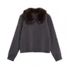 Para Comércio Exterior Transfronteiriço Europeu e Americano Roupas Femininas Aliexpress Mais Vendidas Outono Retrô Versátil Suéter de Tricô com Gola de Pelo e Design de Botão Único