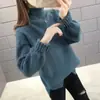 Suéter Pulôver Grosso Solto de Gola Alta Meia-Altura para Mulheres, Estilo Curto, Estilo Preguiçoso de Outono e Inverno, Tricô com Fenda, Suéter Camada Base 2026
