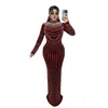 C7617 Transfronterizo Aliexpress Amazon Moda Europea y Americana Ropa de Mujer Elegante Terciopelo Pedrería Vestido de Manga Larga