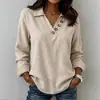 Nueva colección 2026 para mujer de Shein: Camiseta de manga larga con botones, cuello en V, holgada, retazos, color liso, casual y adecuada para el trabajo