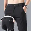 Pantalones de Verano para Hombre Pierna Recta Holgada Seda de Hielo Finos Casuales Largos Pantalones de Vestir Elásticos para Commute de Verano